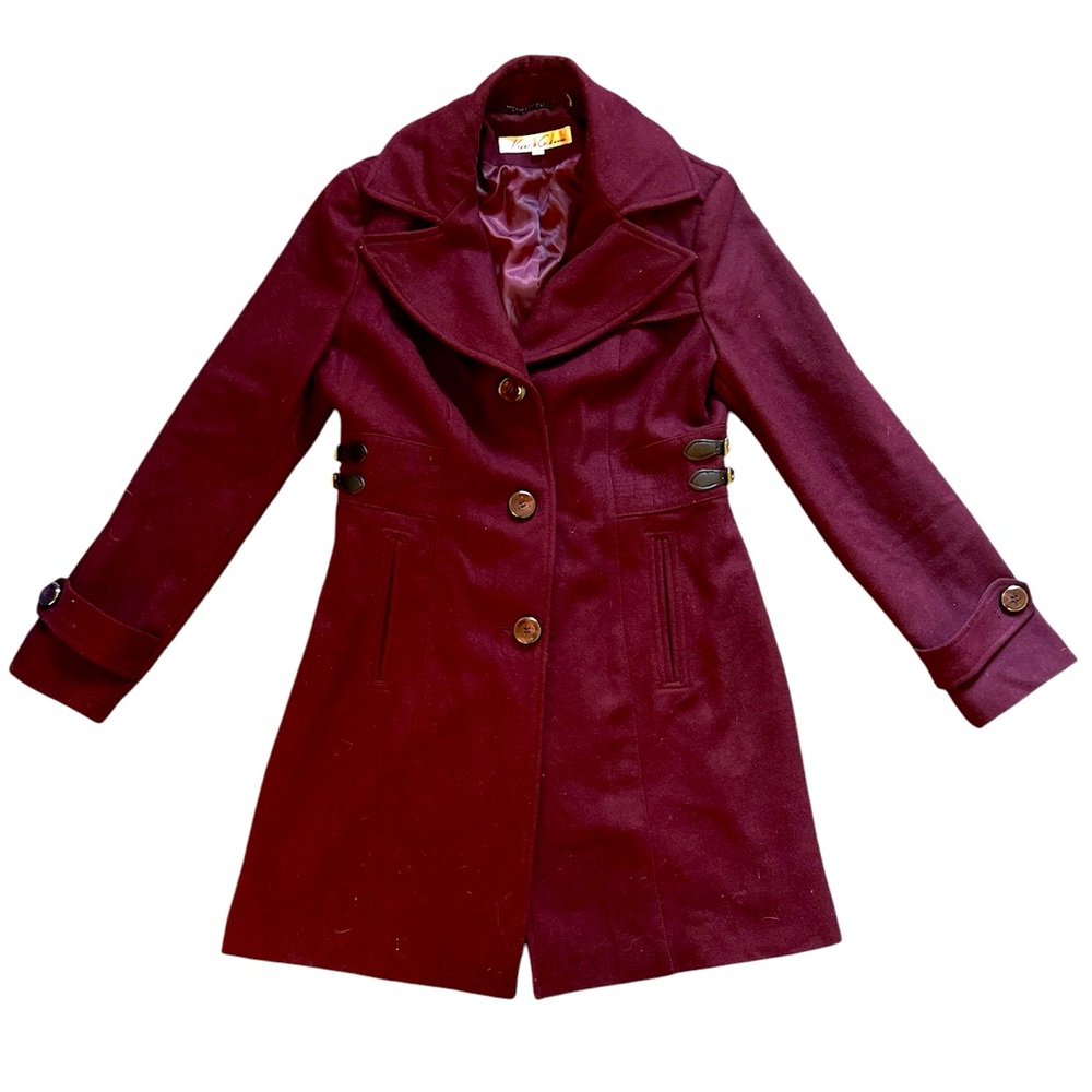 Kenneth Cole New York Burgundy Classic Peacoat Fitted Wool Coat Size 10